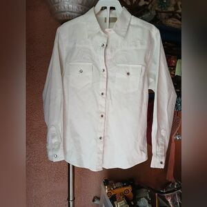 NEW Wrangler Girls' Snap Long Sleeve White Western Shirt Sz XL NWOT
